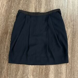 EUC By Malene Birger Navy Black Pleated Mini Skirt Sz S Satin Trim Classic Skirt